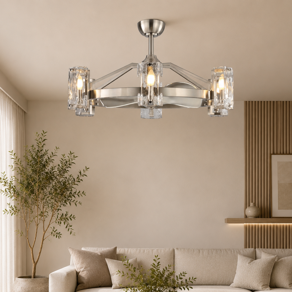 34" Glorian Modern Brushed Nickel Ceiling Fan With Light