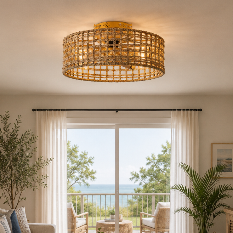 18 Inch Rattan Farmhouse Gold Ceiling Fan