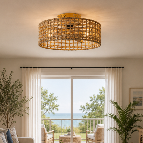 18 Inch Rattan Farmhouse Gold Ceiling Fan