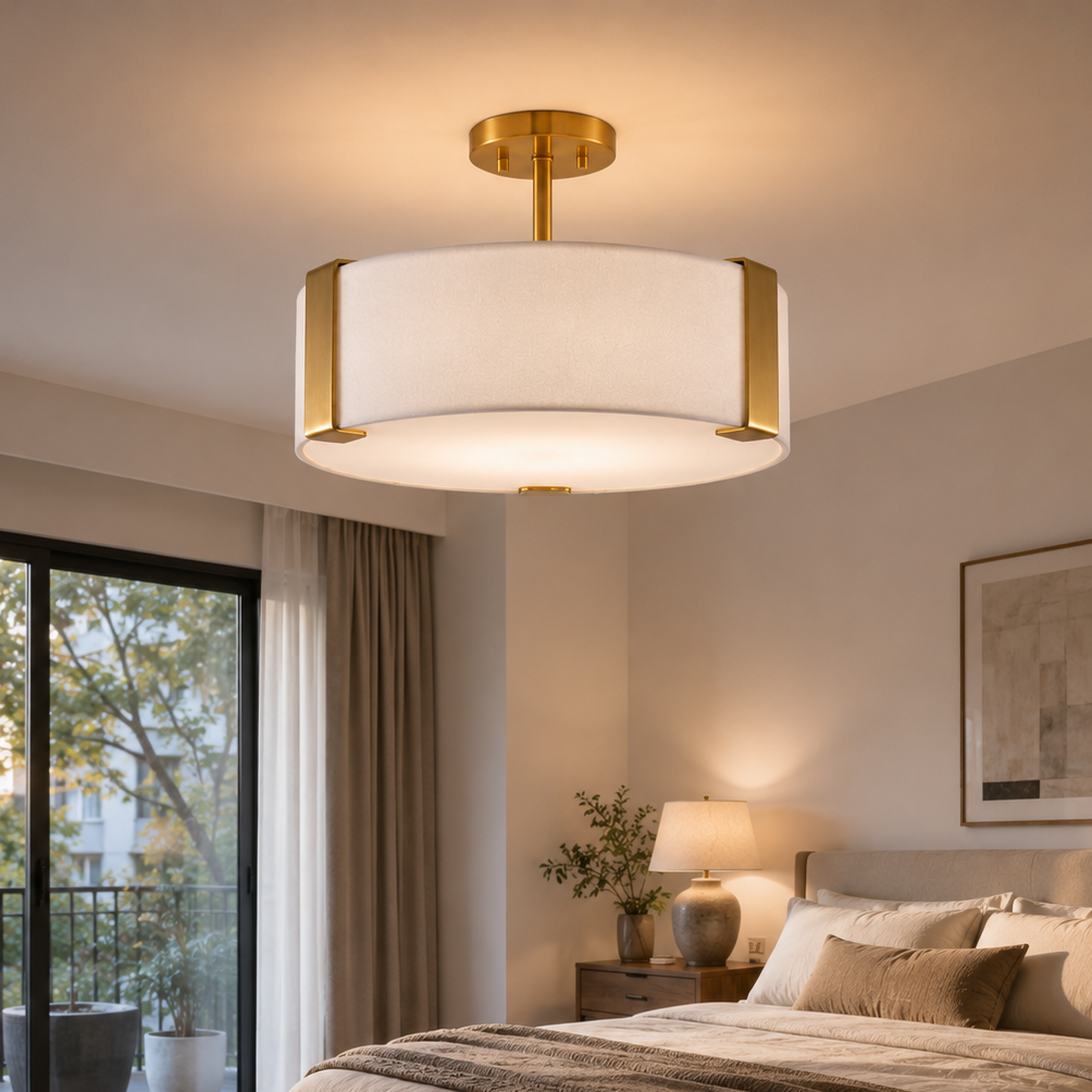 Ella 3-Light 14-Inch Electroplate Golden Semi-Flush Ceiling Light