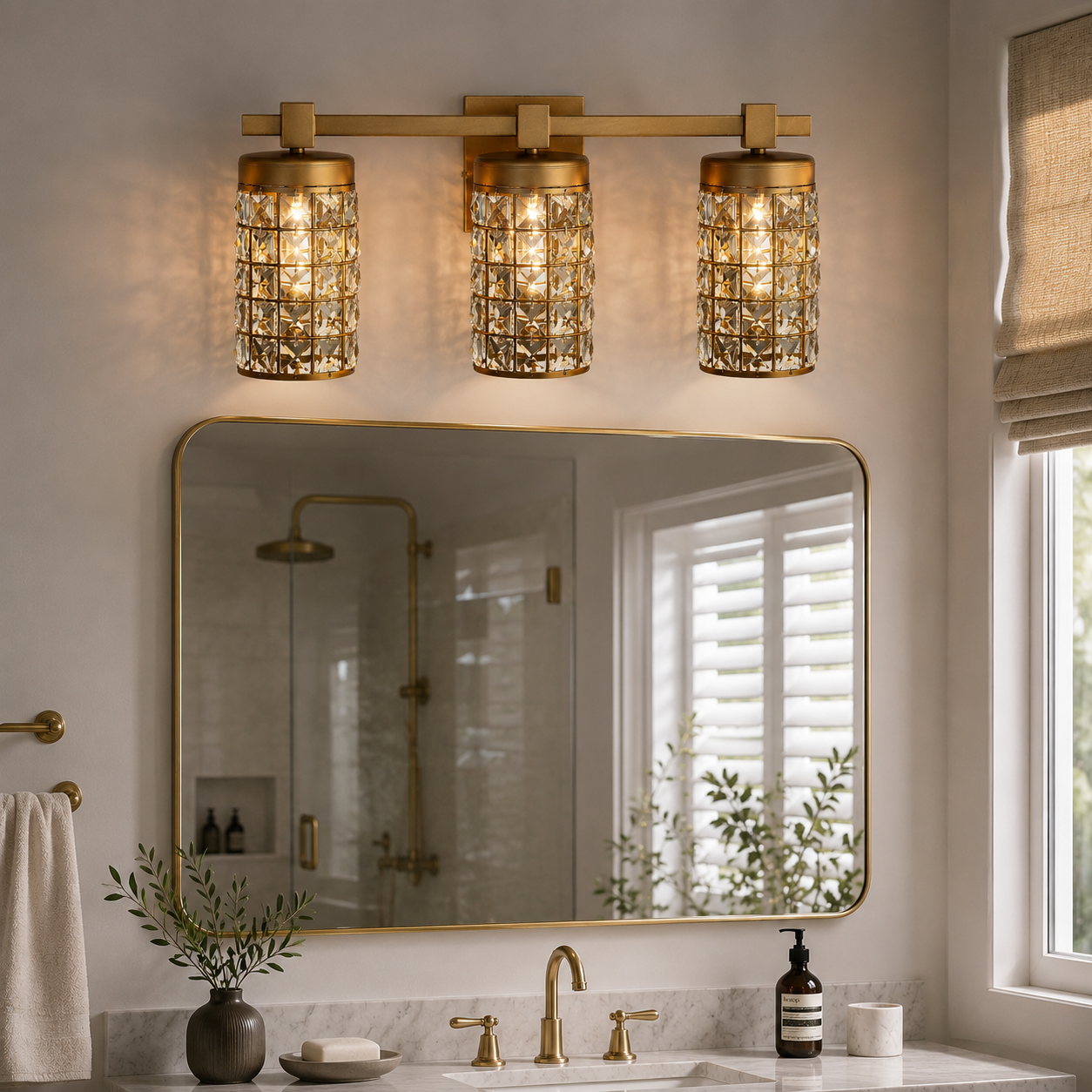Modern Golden 3-Light Linear Vanity Wall Light