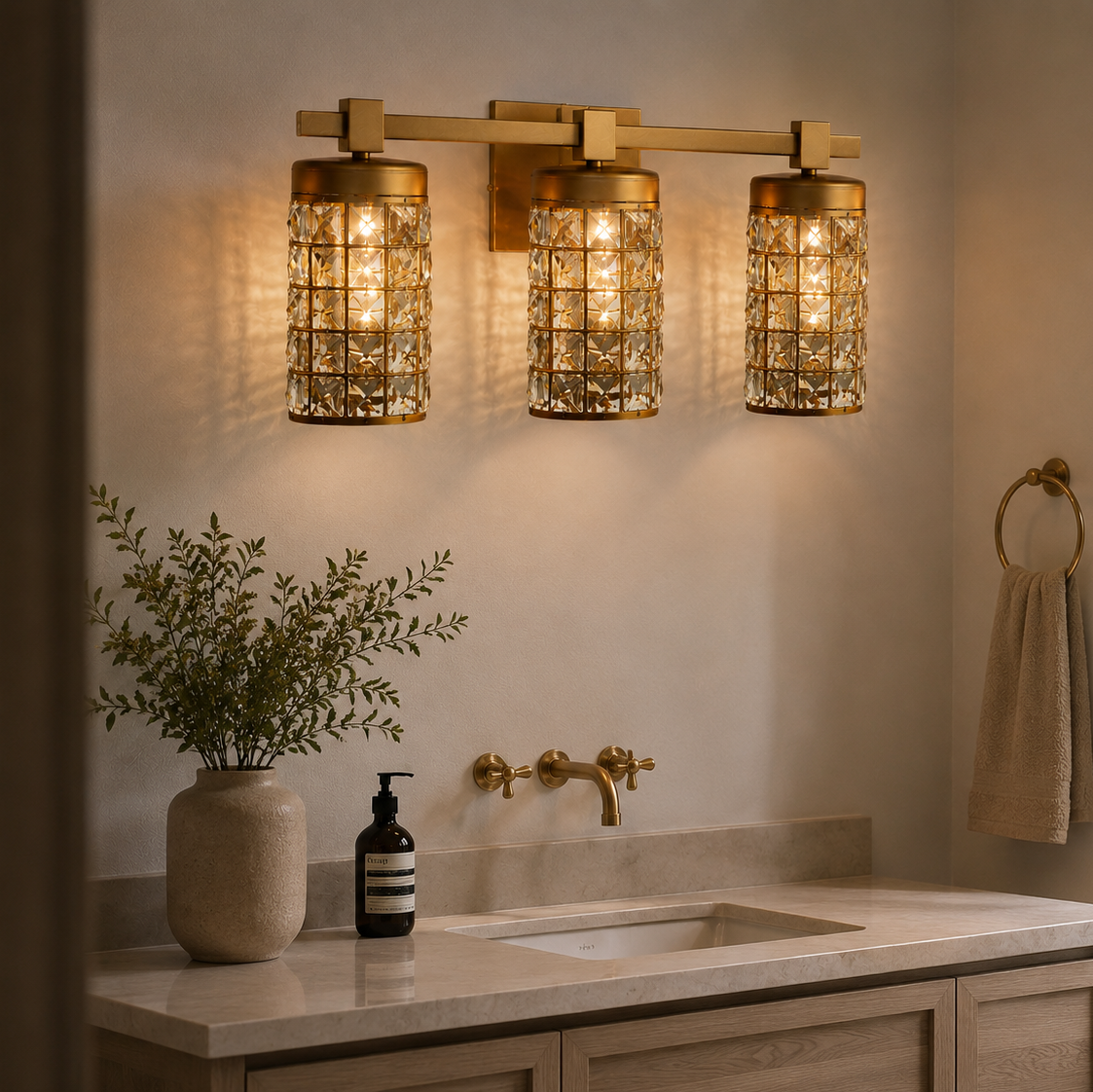 Modern Golden 3-Light Linear Vanity Wall Light
