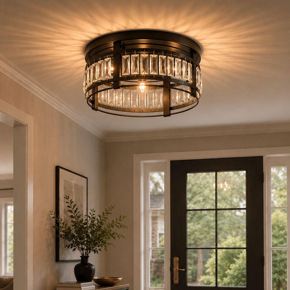 Modern Crystal 3 Light Flush Mount Ceiling Light