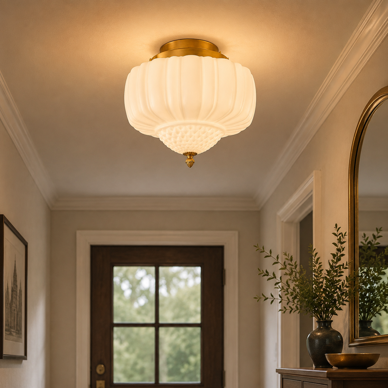 3-Light Flush Mount Ceiling Light in Gold Brass Finish