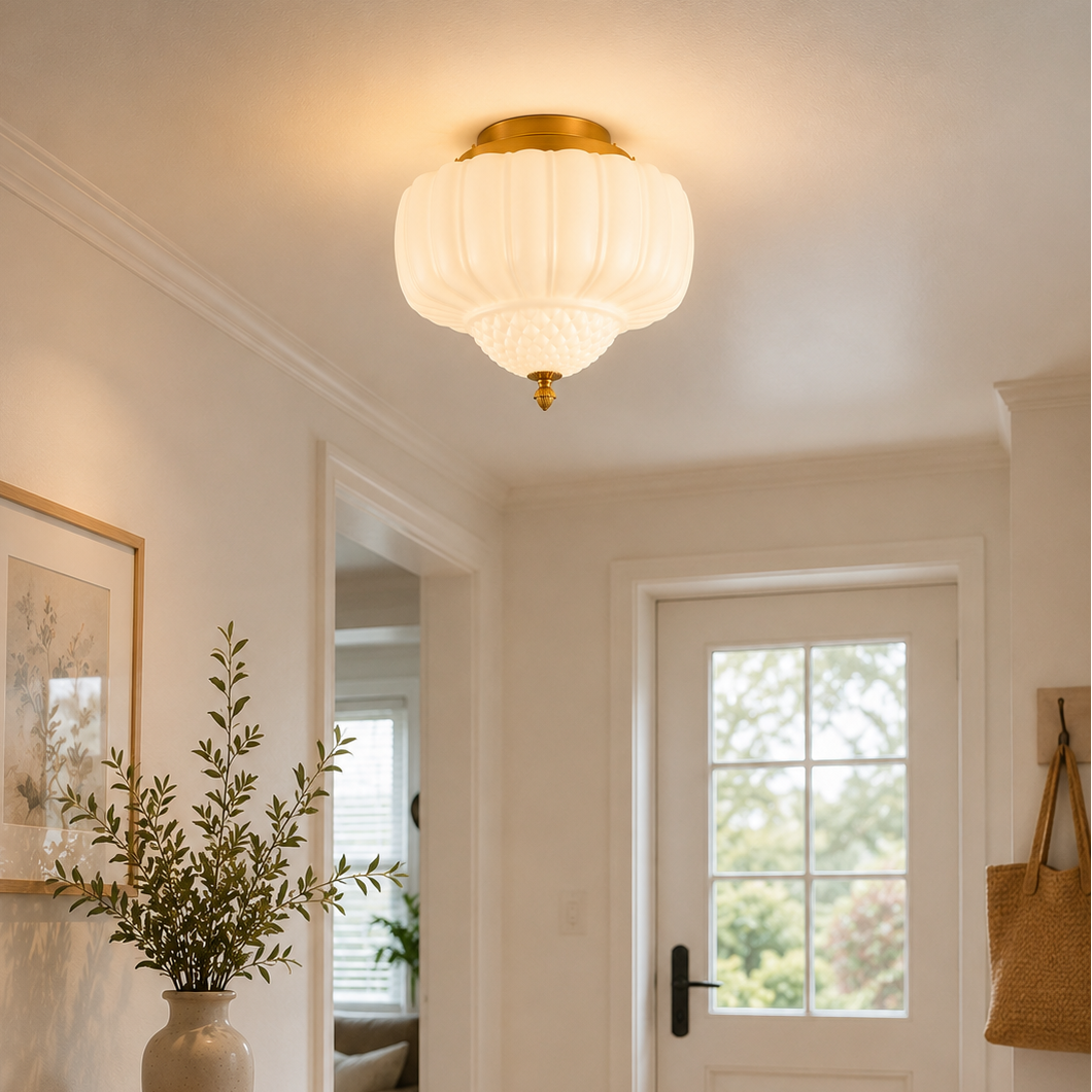 3-Light Flush Mount Ceiling Light in Gold Brass Finish