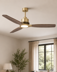 56" Soft Brass & Solid Wood Ceiling Fan with LED Light
