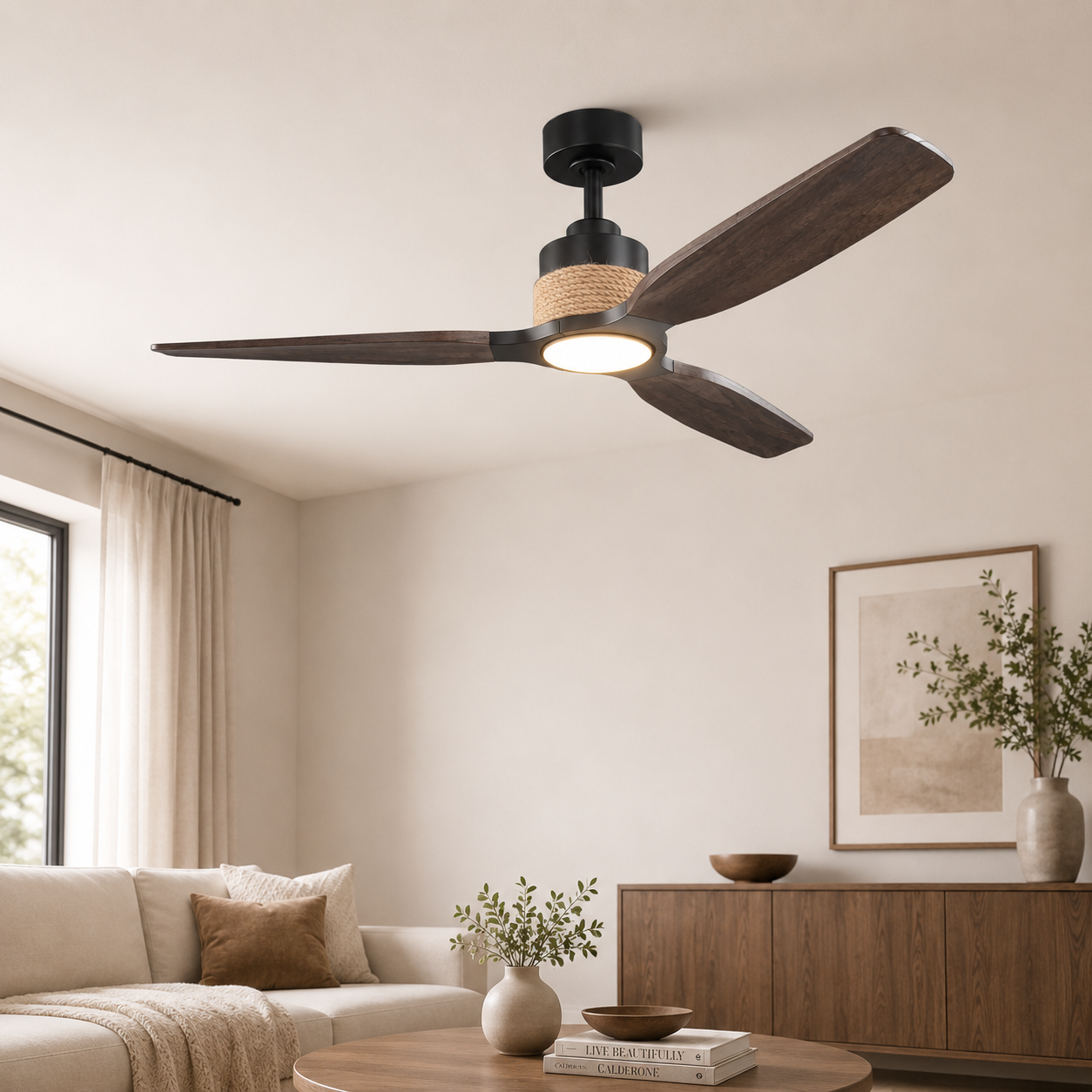 56" Louise Wood Blades LED Ceiling Fan