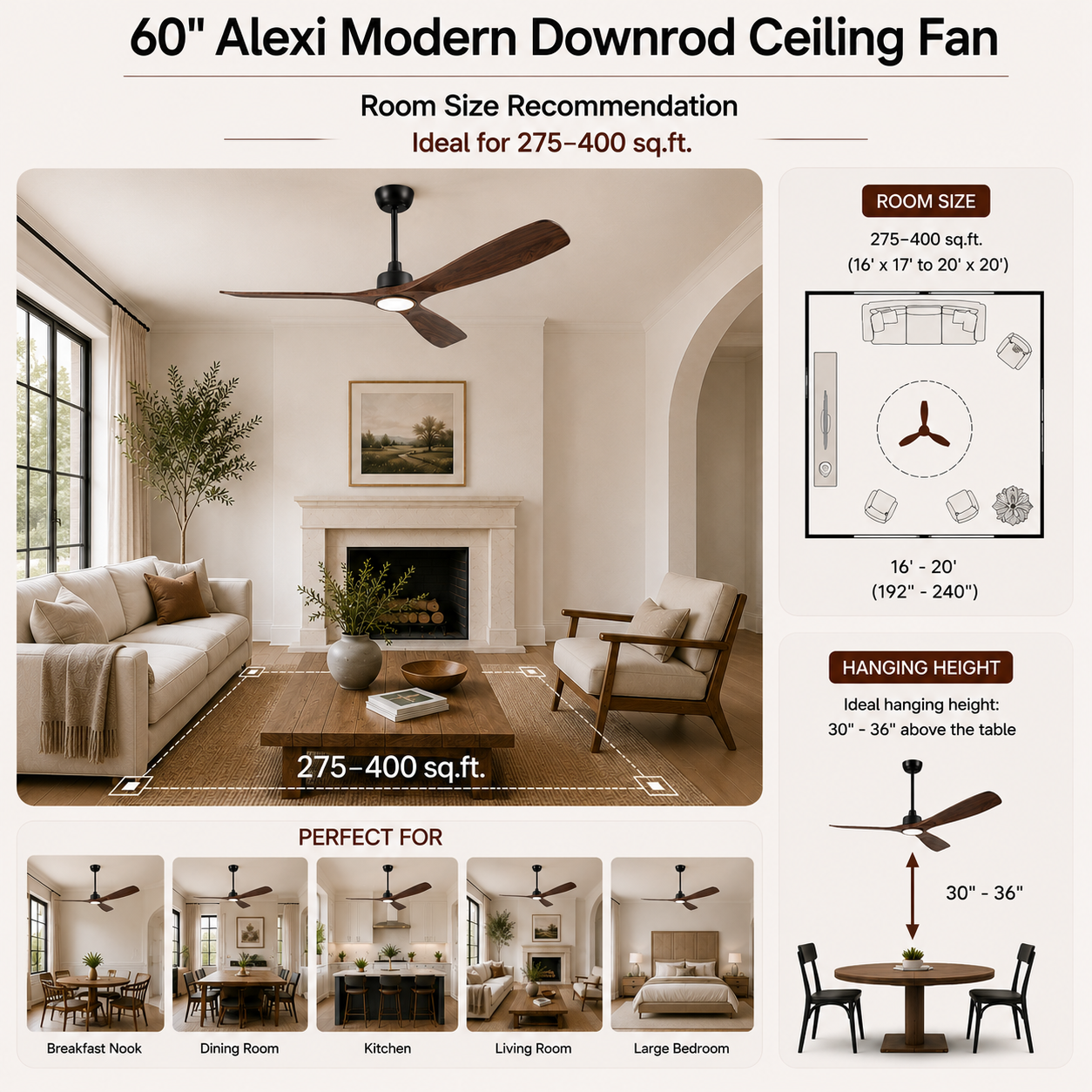 60 Inch Alexi Modern Downrod Ceiling Fan