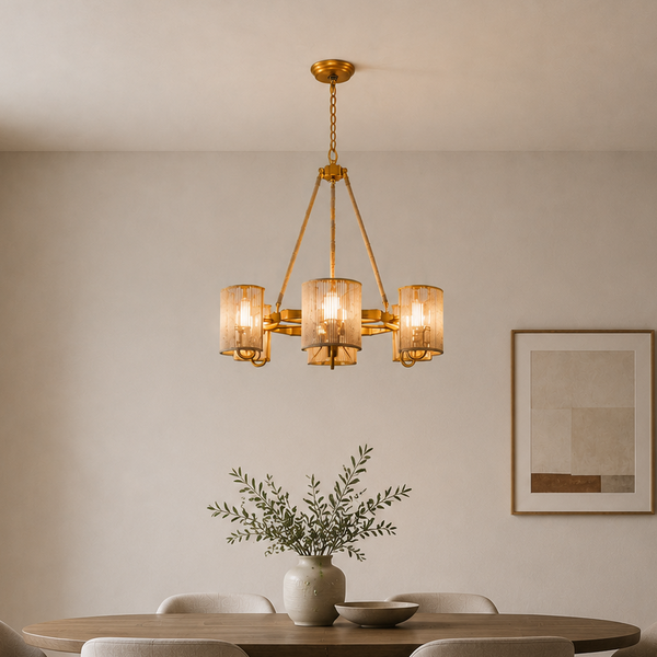 Semi-Circular 6 Light Farmhouse Rattan Chandelier