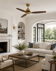 56" Modern Soft Brass & Solid Wood Ceiling Fan, No Light