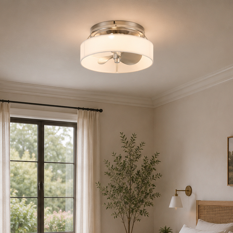 13" Veyra Modern Flush Mount Ceiling Fan With Light