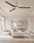 84" Modern Soft Brass Ceiling Fan with Solid Wood Blades for Large Spaces