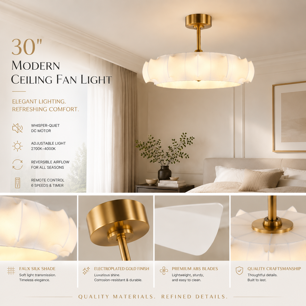30" Golden Downrod Mount Crystal Luxury Fandelier