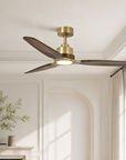 56" Modern Soft Brass & Solid Wood Ceiling Fan with LED Light