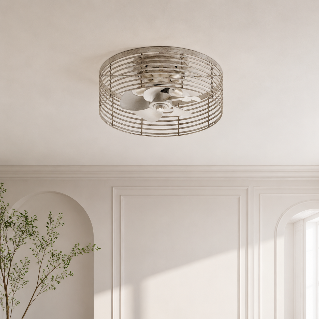18" Ralap Industrial Flush Mount Ceiling Fan With Light