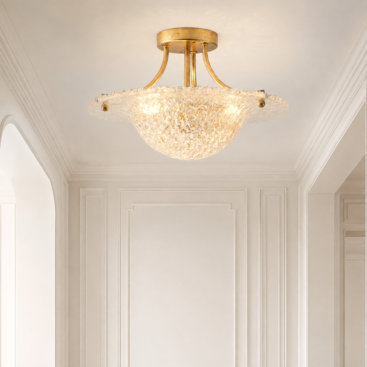 3 Light Golden 16 Inch Semi Flush Mount Ceiling Light