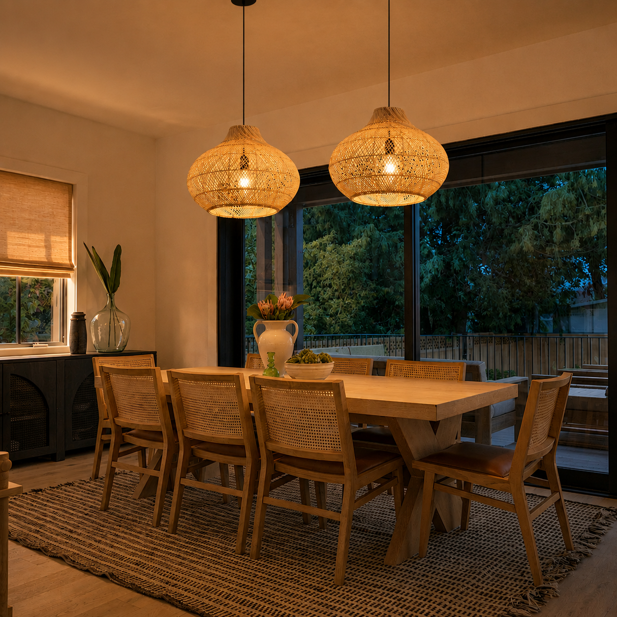 14" Xavier Bohemian Rattan Pendant Light