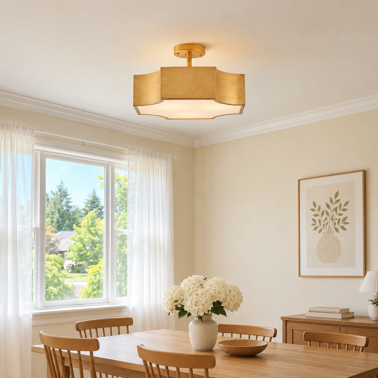 Vintage 3-Light Semi Flush Mount Golden Ceiling Light
