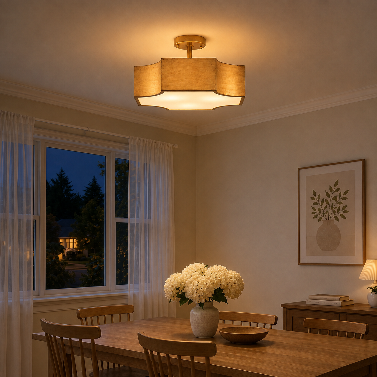 Vintage 3-Light Semi Flush Mount Golden Ceiling Light