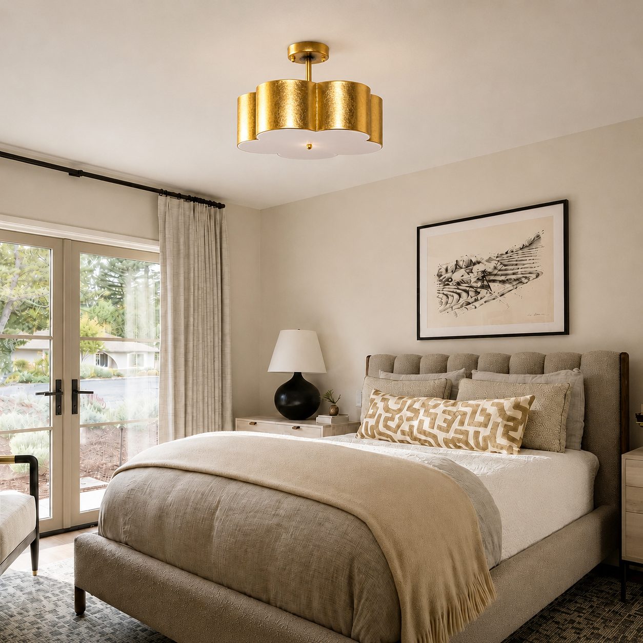 Modern Gold 3-Light Semi Flush Mount Ceiling Light