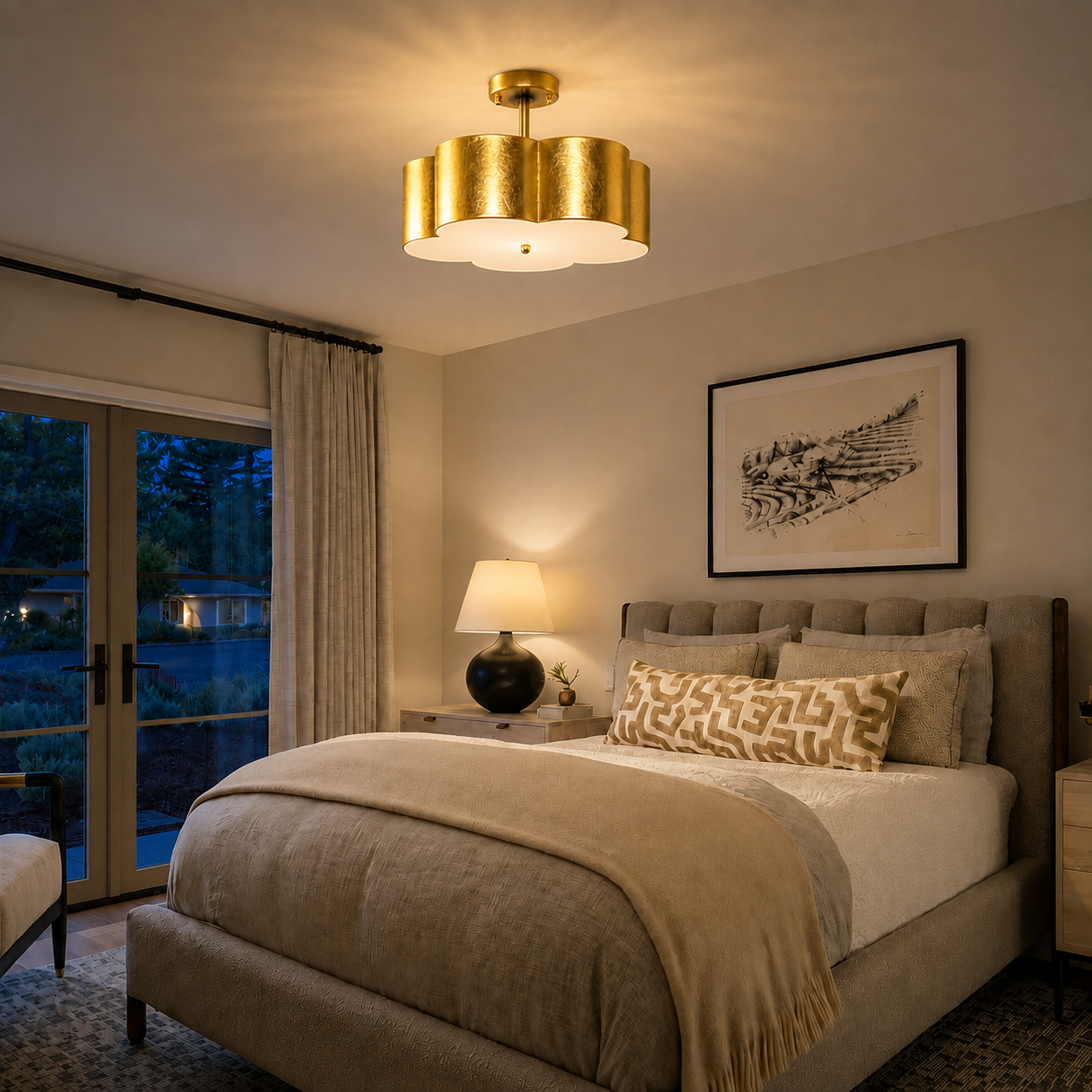 Modern Gold 3-Light Semi Flush Mount Ceiling Light