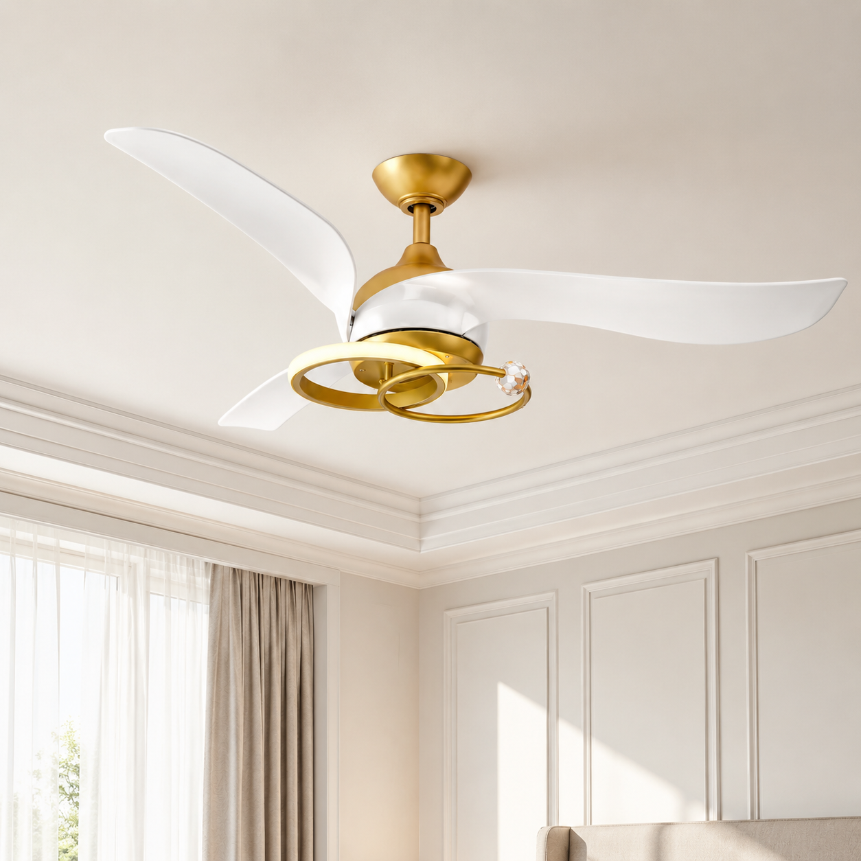 52" Elma Vintage Gold Crystal LED Ceiling Fan