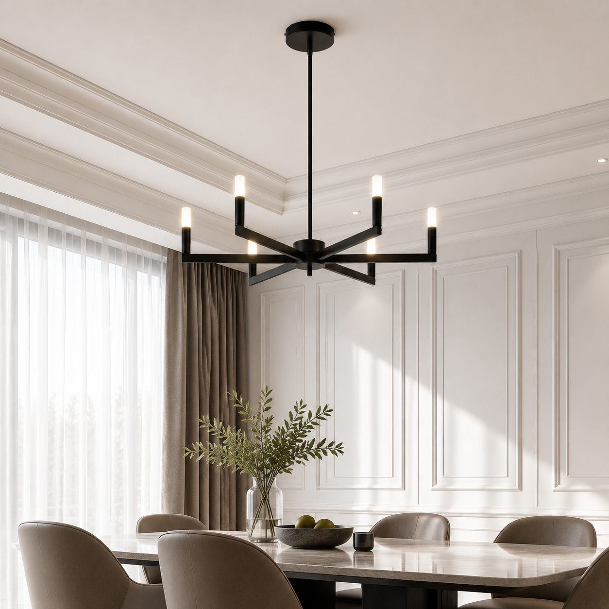 Marcia 6-Light Matte Black Modern Chandelier