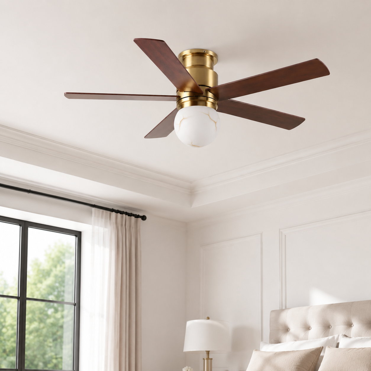 52" Modern Golden Flush Mount Fanny Ceiling Fan With Light