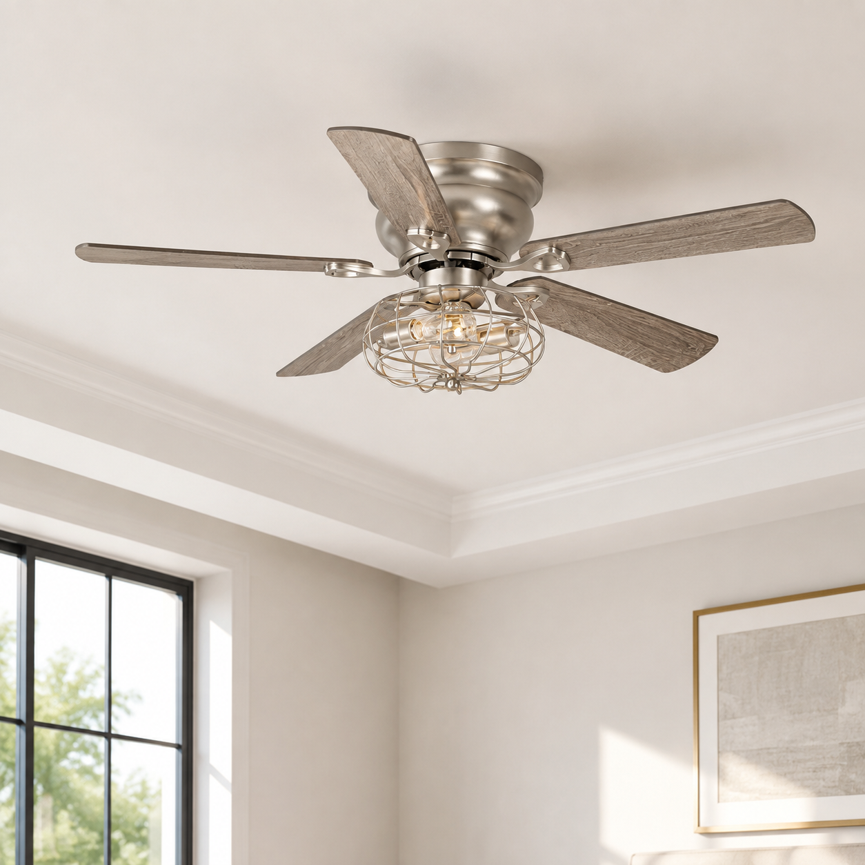 48" Thurber Satin Nickel Reversible Ceiling Fan