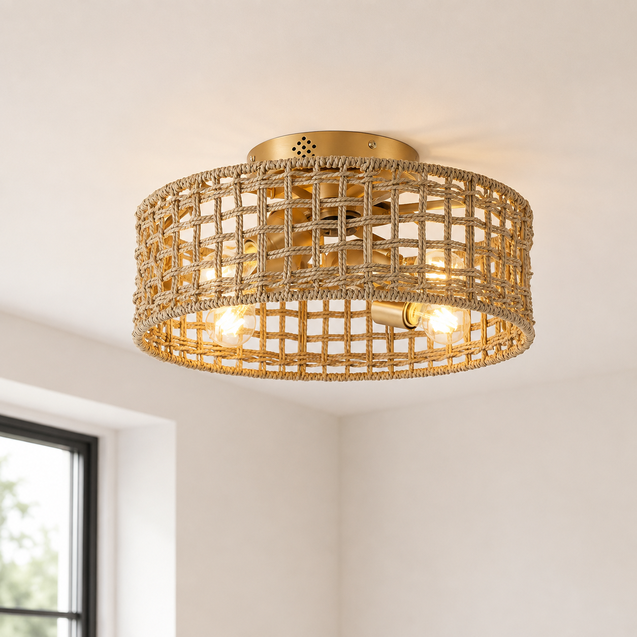 18 Inch Rattan Farmhouse Gold Ceiling Fan
