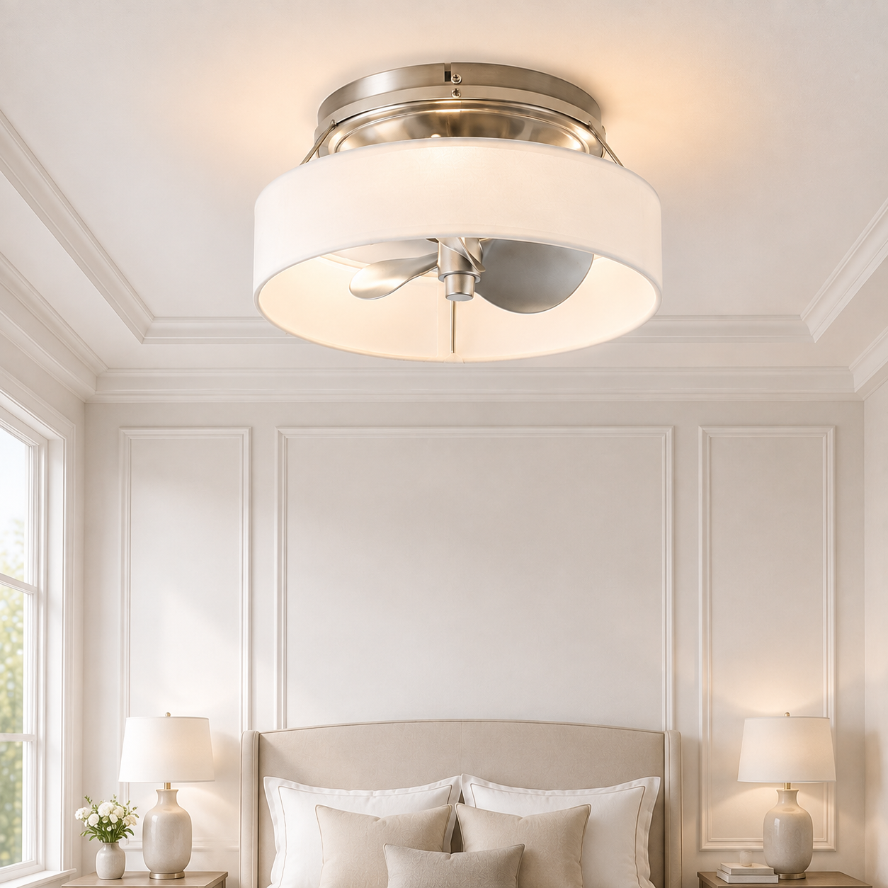 13" Veyra Modern Flush Mount Ceiling Fan With Light