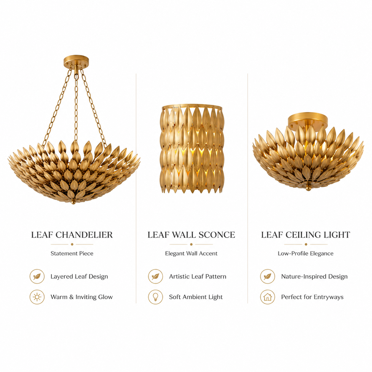 Elmer Feather Leaf Lighting Set – Perfect for Living, Dining & Bedroom