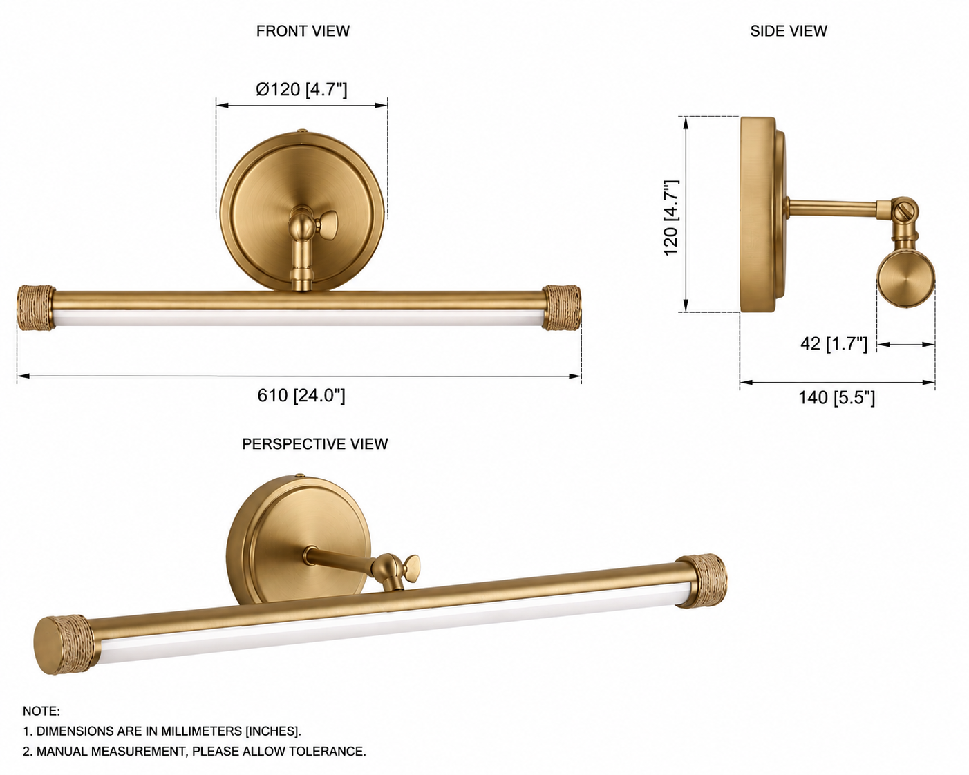 Perry 1-Light Vintage Brass LED Vanity Mirror Light