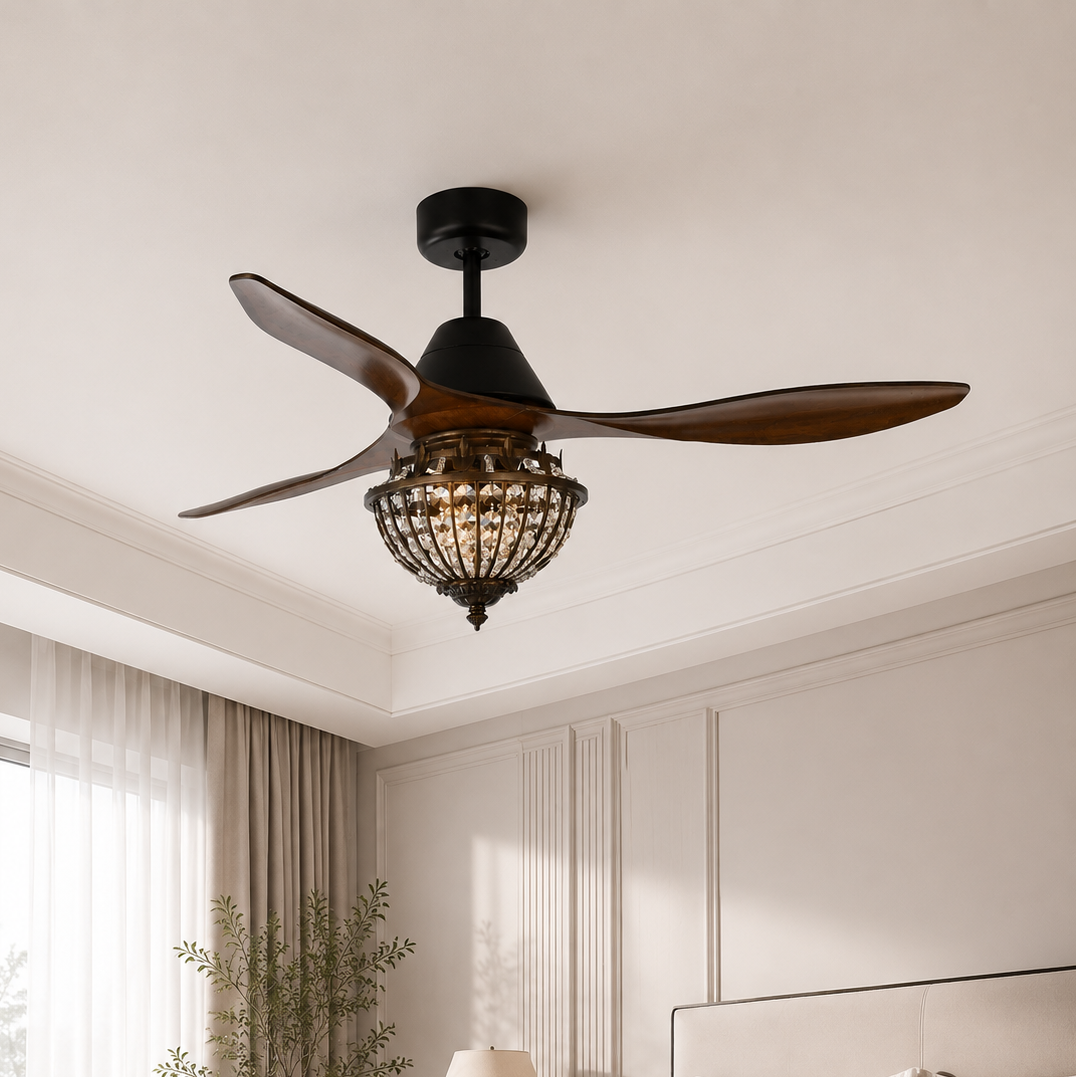 52" Vicky 3-Blade Farmhouse Crystal Ceiling Fan