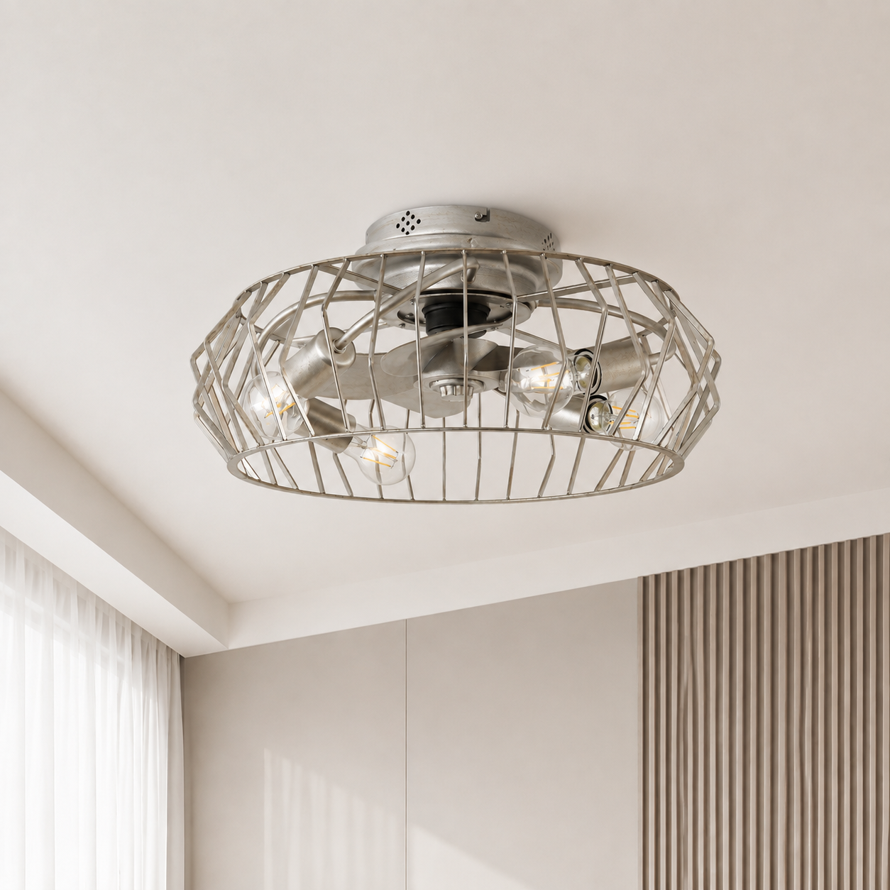20 Inch Silver Flush Mount Smart Ceiling Fan