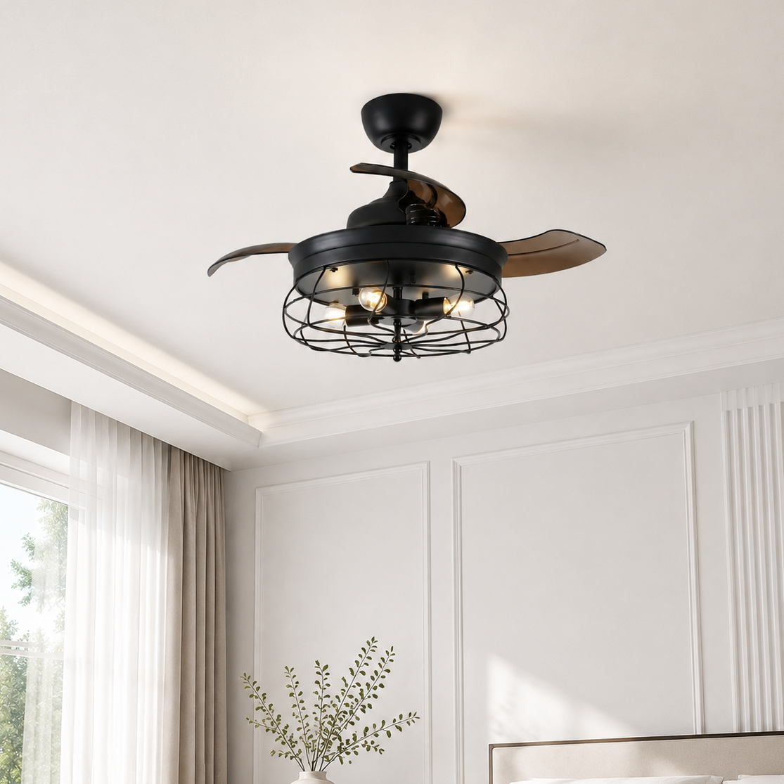 36" Benally Industrial Black Ceiling Fan