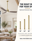 56" Modern Soft Brass & Solid Wood Ceiling Fan with LED Light