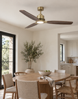56" Modern Soft Brass & Solid Wood Ceiling Fan with LED Light