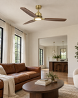 56" Modern Soft Brass & Solid Wood Ceiling Fan with LED Light