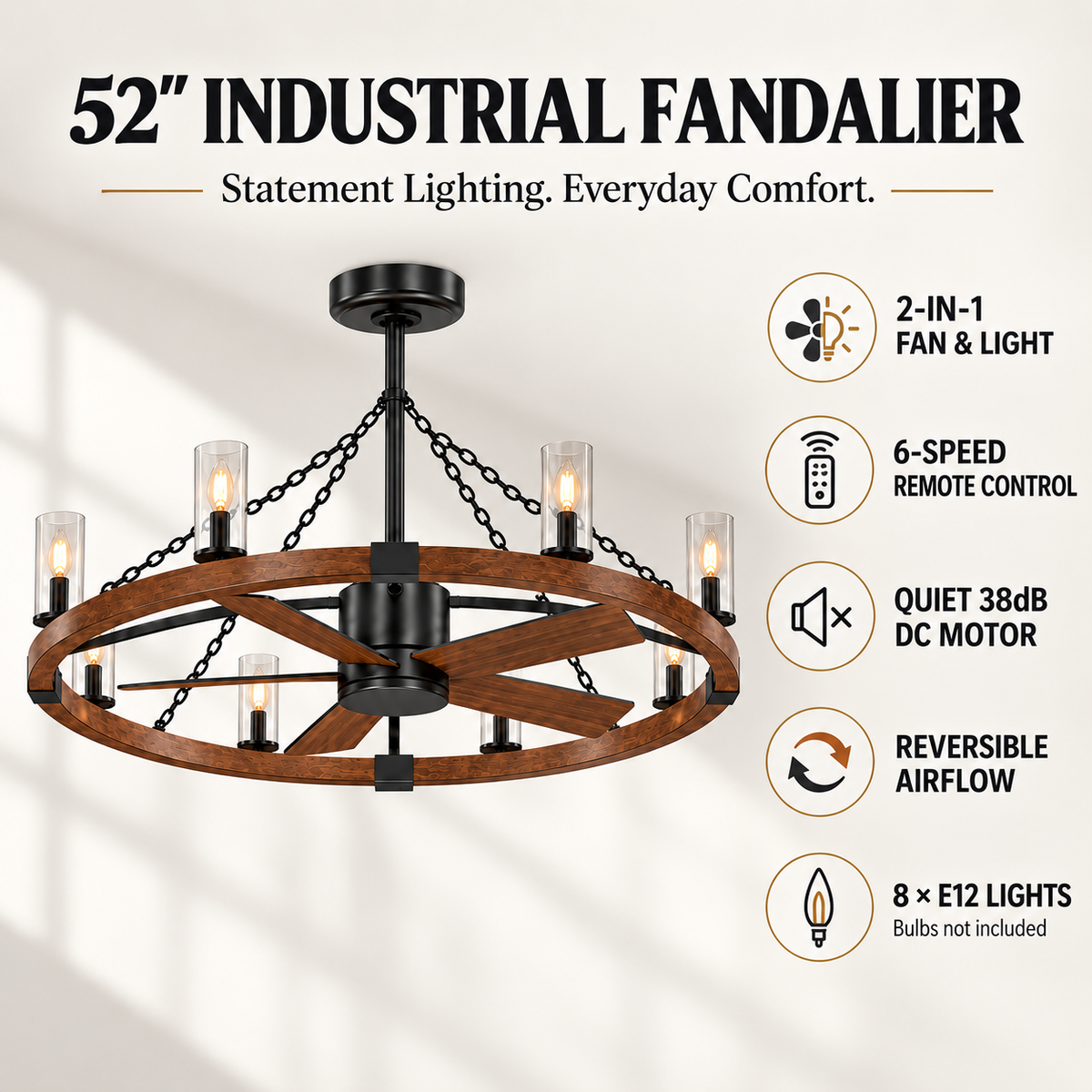 52" Amelia Black Industrial Fandelier