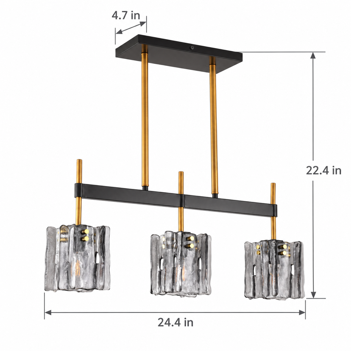 24.4" Sean 3-Light Linear Pendant with Artisan Glass Shades