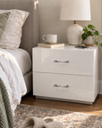 Stoholm White 2-Drawer Nightstand with Crystal-Style Handles