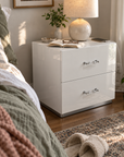 Stoholm White 2-Drawer Nightstand with Crystal-Style Handles