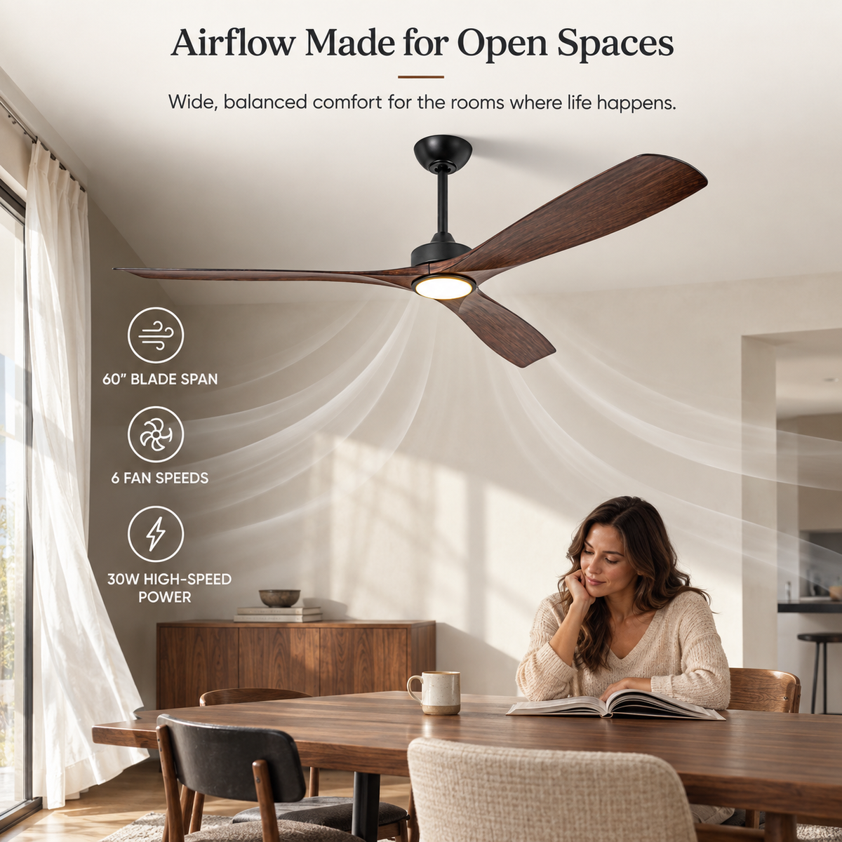 60 Inch Alexi Modern Downrod Ceiling Fan With Light