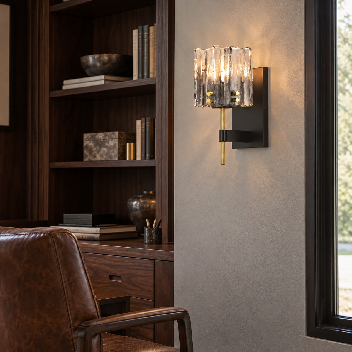 Sean 1-Light Black Wall Sconce with Textured Glass Shade