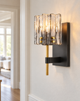 Sean 1-Light Black Wall Sconce with Textured Glass Shade