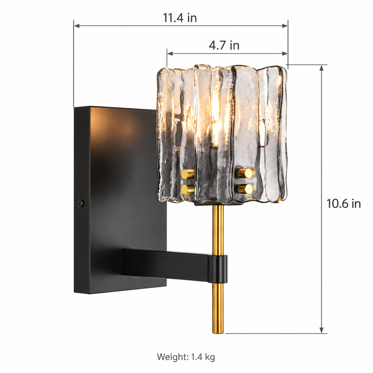 Sean 1-Light Black Wall Sconce with Textured Glass Shade