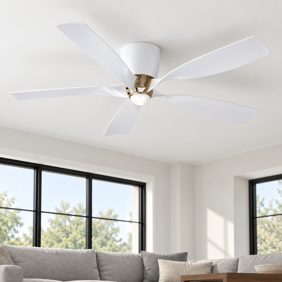 52" Aven Modern White 6-Blade Flush Mount Ceiling Fan