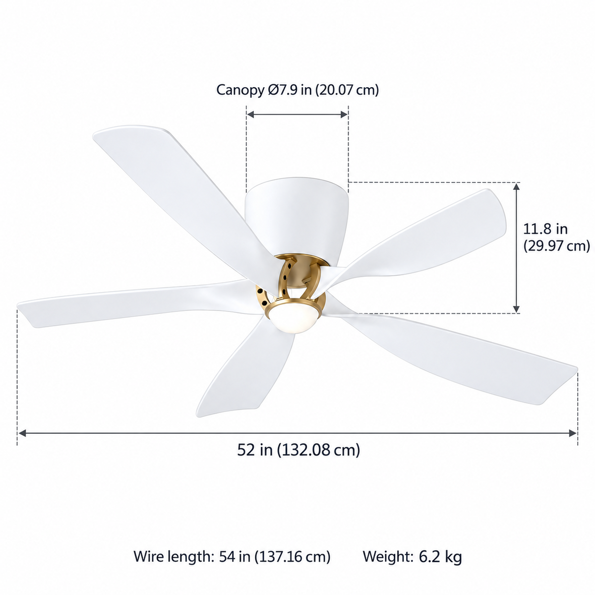 52" Aven Modern White 6-Blade Flush Mount Ceiling Fan