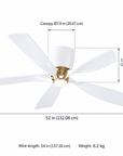 52" Aven Modern White 6-Blade Flush Mount Ceiling Fan